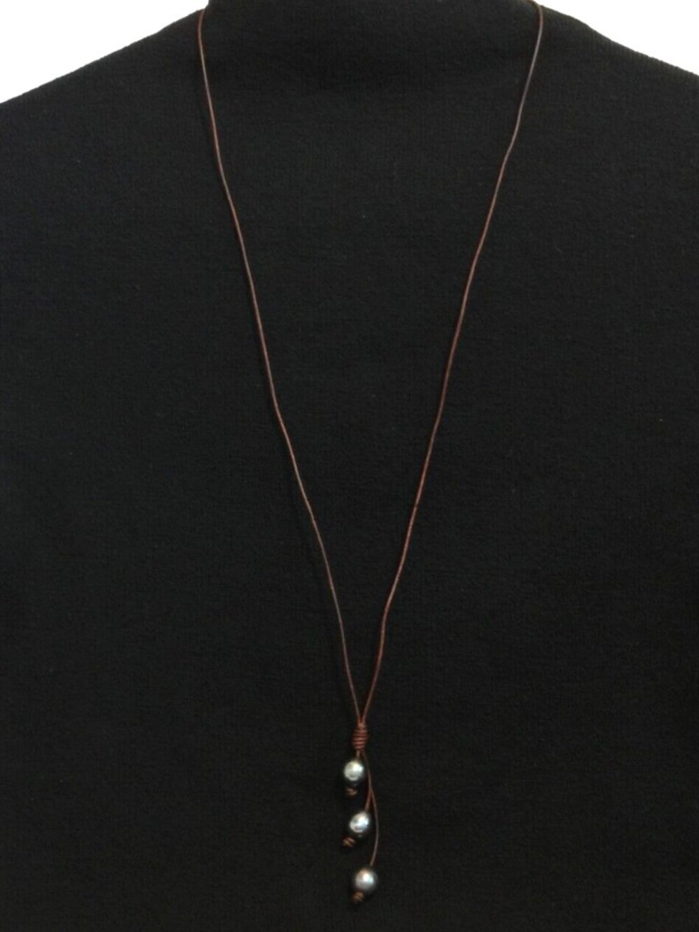BLACK PEARL LEATHER LARIAT NECKLACE HANDMADE IN USA 10mm 35"